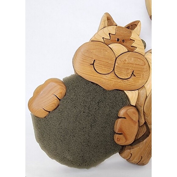 Wooden Cat Push Pin Wall Decor 2005 Vintage Signed JL - Picture 10 of 12